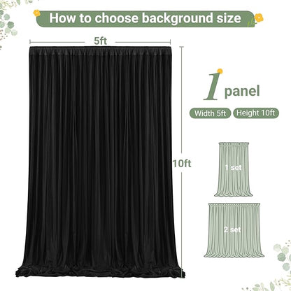 Black Tulle Backdrop Curtain for Parties Wedding,5ft x 10ft Wrinkle Free Curtain Backdrop,2 Layer Drapes for Backdrop,Polyester Wedding Back Drop for Bridal Shower Birthday Baby Shower Photography