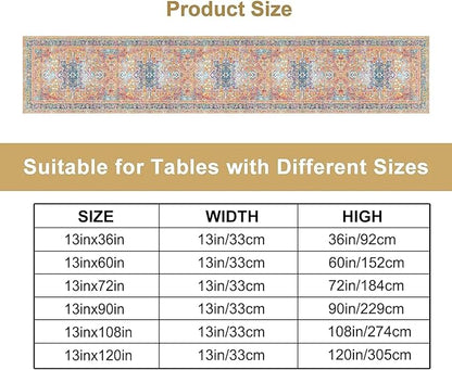 Boho Floral Vintage Table Runner, Orange Retro Flower Rustic Country Farmhouse Abstract Pattern for Home Kitchen Table Decor Dining Coffee Room Party Decor 13x60in