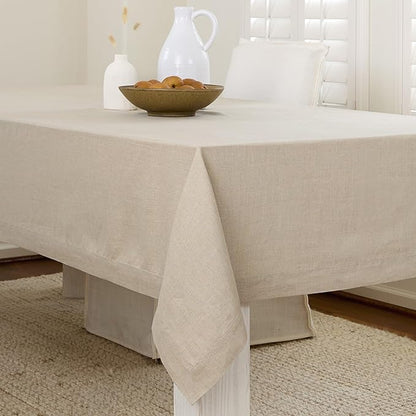 Solino Home Natural Linen Tablecloth 60 x 60 Inch - 100% Pure Linen Table Cloth - Fete, Machine Washable Tablecloth for Fall, Autumn, Thanksgiving, Christmas, Holiday
