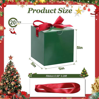 DOYIDE Small Gift Boxes, 20 Pack 5x5x5 Inch Green Elegant Paper Boxes with Ribbons, Crafting, Christmas Gift Box Wedding Party Favor, Cupcake, Candy, Bridesmaids Proposal Box