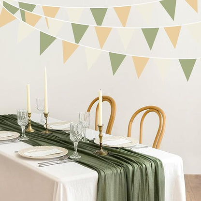 32Ft Camping Party Decorations Olive Green Tan Brown Cream Neutral Triangle Flag Fabric Banner Pennant Garland Streamers for Woodland Birthday Jungle Baby Shower Safari Camper Bachelorette Decor