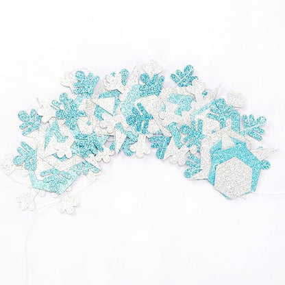 Snowflake-Snow Teal-Silver Christmas Party-Decorations Streamers - 52Ft White Winter Wonderland Frozen Hanging Paper Garland Banner,Birthday Wedding Baby Bridal Shower New Year Supplies Decor Hugtmr