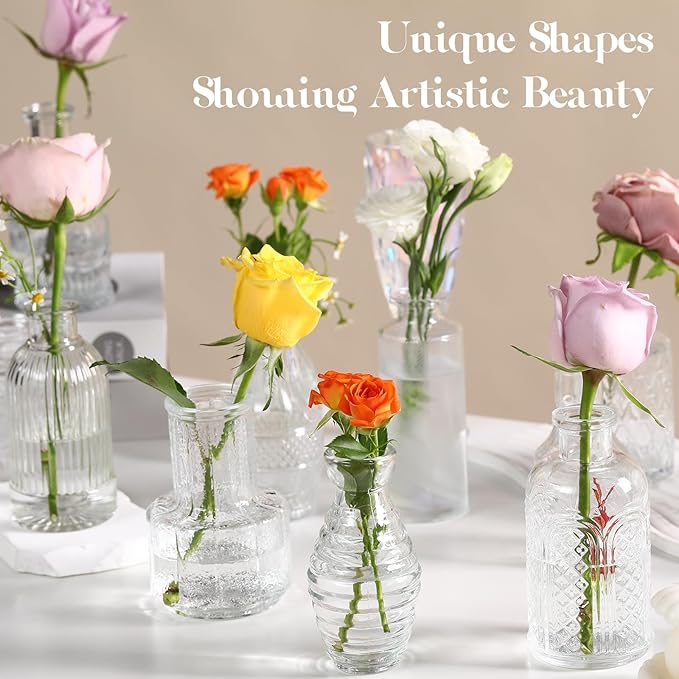 Set of 33 Bud Vases for Flowers, Small Glass Vases for Flowers,Small Vintage Glass Bottles for Rustic Wedding Centerpieces and Home Table Flower Decor
