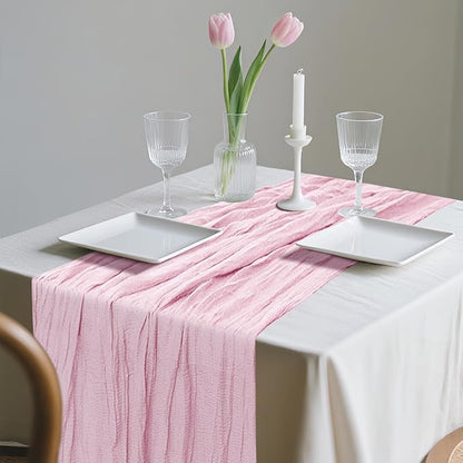 1 Pack Cheesecloth Table Runner 10Ft Christmas Gauze Boho Table Runners for Wedding Decor Bridal Shower Decorations Baby Shower Party(35" x 120")