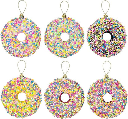 LANGXUN 6pcs Donut Candy Land 2025 Xmas Birthday Party Wedding Suppiles Decoration, Hanging Candy Cane Christmas Tree Décor, Christmas Decorative Hanging Ornaments Crafts