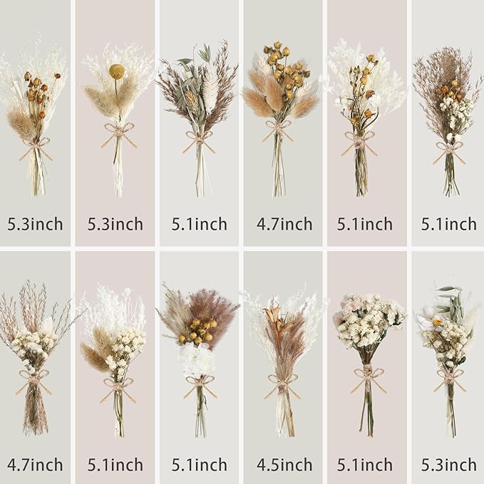 12/24 Pack Dried Flowers for Vase Various Mini Bouquet Dried Small Wildflowers Natural Real Flowers Bulk for Crafts DIY Wedding Decor (24, Plain Colour)