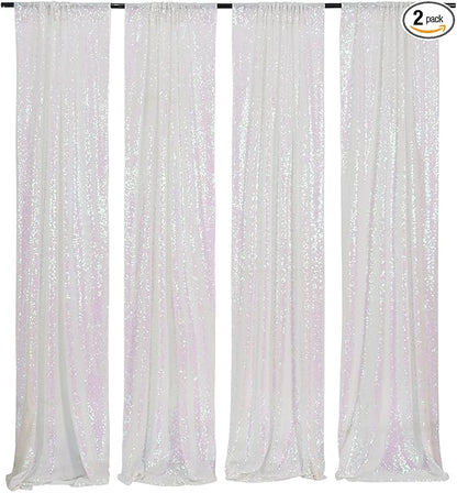 Poise3EHome White Iridescent Sequin Backdrop Curtains,4 Panels 2FTx8FT Glitter Background for Party Birthday Party Baby Shower Wedding Christmas Thanksgiving Halloween Holiday Festival Decor