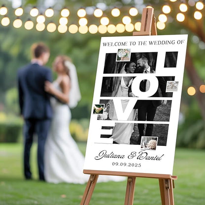 Personalized Wedding Welcome Sign - Custom Gifts for Weddings, Christmas, Engagement Party, Anniversary, Custom Bride & Groom Reception Sign with Photo, Corrugated Plastic H Stake
