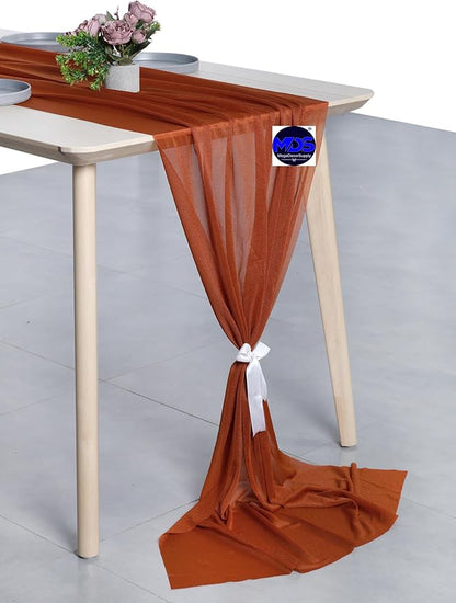MDS Halloween Chiffon Table Runner - 20 Pack, 29 x 170 Inches, 14ft Each - Sheer Spooky Table Runners for Haunted House Parties, Trick-or-Treat Tables, Witchy Décor, Wedding & Events - Terracotta