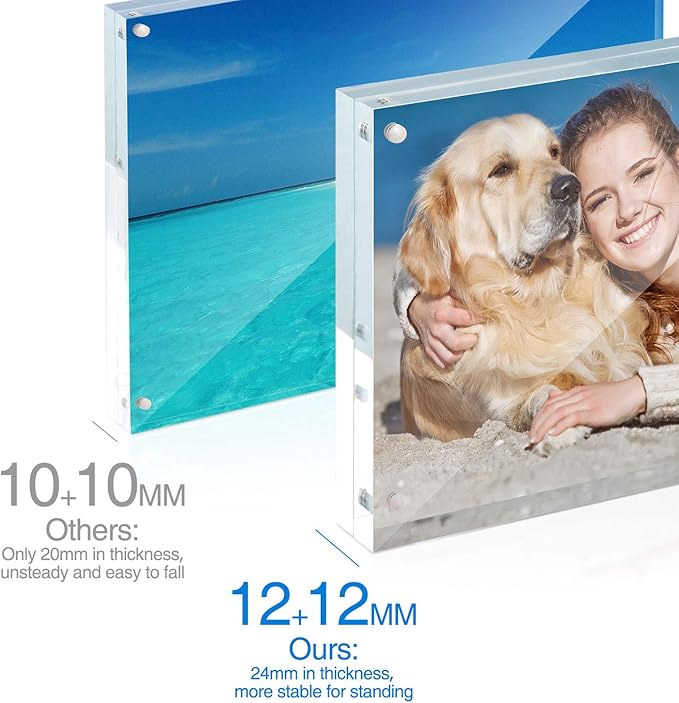 TWING Acrylic Picture Frame 8x10, 5 Pack 8x10 Magnetic Photo Frame 12+12 MM Thick 8 by 10 Picture Frames Clear Picture Frame Self Standing Double Sided Frame Gift Ideal