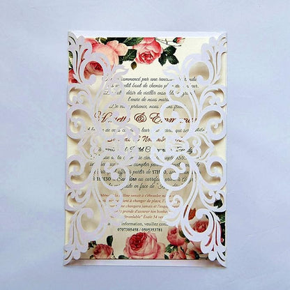 25PCS Pearl White Laser Cut Wedding Invitations Cards with Envelopes,Blank Inner Sheets,Ribbons for Wedding Bridal Shower Quinceañera Engagement Birthday Invites (B001)
