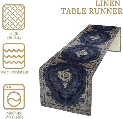Vintage Boho Floral Table Runner, Rustic Country Farmhouse Dark Blue Grey Retro Flower Pattern for Home Kitchen Table Decor Dining Coffee Room Party Decor 13x90in