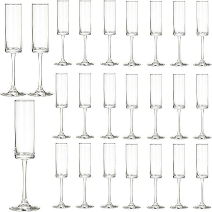 24 Pieces Clear Champagne Flutes 6 OZ Straight Sided Wine Glasses Champagne Long Stem Drinking Colored Glasses,Set of 24 Hand Blown Champagne Flutes Goblets for Wedding Cocktail Cups,Cava, Prosecco