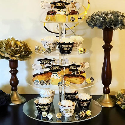 Boxalls Cupcake Stand, 4 Tier Round Acrylic Cupcake Display Stand Holder, Clear Dessert Pastry Tower for Wedding, Birthday, Theme Party, Baby Shower