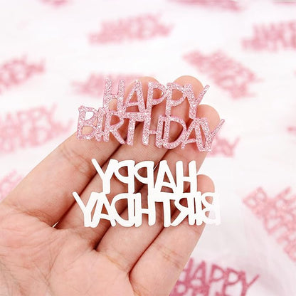 Pink Happy Birthday Confetti - Girl Birthday Party Decorations - Light Pink Glitter Scatters for Baby Girl Party Table Decor Supplies - 100PC