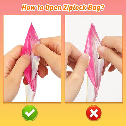 Funfery 100 Pack Gradient Holographic Bags,Resealable Bags with Zipper,Clear Window Packaging Pouchs,Foil Bag for Food Storage,Sample Jewelry Baggies(3×4.7In,Hot Pink Orange)
