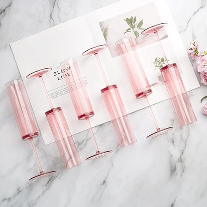 50 PCS Pink Champagne Flutes Plastic 5.4 OZ Clear Acrylic Champagne Flutes Sparkling Wine Glasses Wedding Table Decorations Reusable For Valentines Toasting Engagement Party Supplies (Pink, 50 Pack)