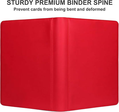 GEAoffice 16 Pockets Trading Card Binder for 1000+ Cards, Sturdy Large Side Loading Zipper Collection Binder for MTG, TCG, Game & Sport Cards, Red