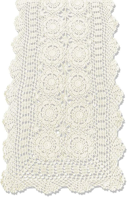 KEPSWET Cotton Handmade Crochet Lace Table Runner Beige Rectangle Coffee Table Dresser Decor (14x60 inch)