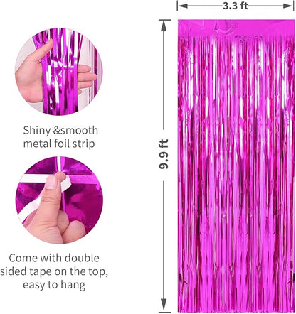 Crosize 2 Pack 3.3 x 9.9 ft Hot Pink Foil Fringe Backdrop Curtain, Streamer Backdrop Curtains, Streamers Birthday Party Decorations, Tinsel Curtain for Parties, Photo Booth Backdrops, Party Décor
