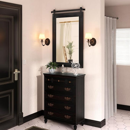 COGOOD Farmhouse Bathroom Mirror - 42 x 29 Rustic Barn Door Style Mirror for Living Room, Entryway, Vanity Wall Decor (Black)