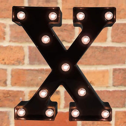 Decorative LED Illuminated Letter Marquee Sign - Alphabet Marquee Letters with Lights For Wedding Birthday Party Christmas Night Light Lamp Home Bar Decoration X, Black