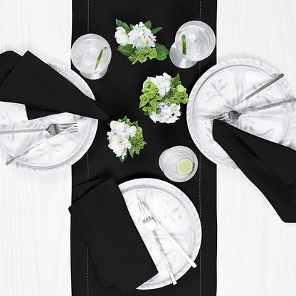 Solino Home Linen Black Table Runner 120 Inches Long - 100% Pure Linen 14 x 120 Inch Table Runner for Fall, Autumn, Halloween, Thanksgiving, Holiday - Classic Hemstitch