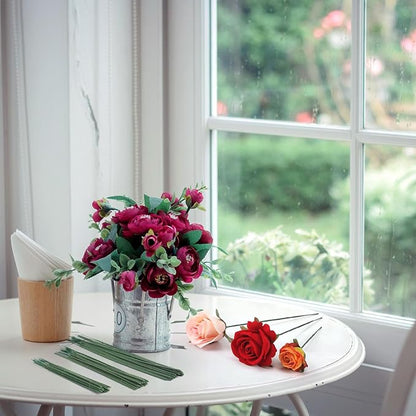 300pcs Artificial Flower Stems, 6.7in、8in、10in Plastic Green Floral Wire Stems for Artificial Flower Making, DIY Crafts Bouquet Stem Arrangements Decor Supplies