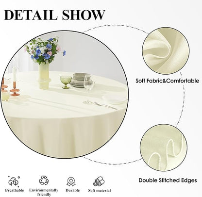 Round Tablecloth 6 Pack 108 Inch Ivory Tablecloths Washable Decorative Linen Polyester Table Clothes Cover for Dining Table Banquets Buffet Parties and Wedding