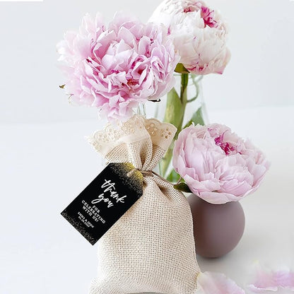 Andaz Press 100-Pack Personalized Thank You for Celebrating with Us Wedding Favor Tags with Bakers Twine Gold Glitter with Black Thank You Tags for Party Favors 2 X 3.75-Inches Custom Thank You Tags
