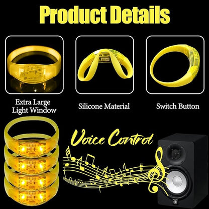 100 Pcs LED Bracelets Sound Activated with Flashing LED Strobe Music Control Light Up Bracelets for Rave, Game Prizes, Birthday Party Favor,Valentine's Day gift
