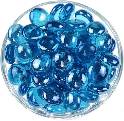 KINGOU Flat Glass Gems/Marbles/Stones/Beads for Vase Filler, Table Scatter, Games - 1 Lbs (17-19mm, Approx. 3/4")- Aqua Blue