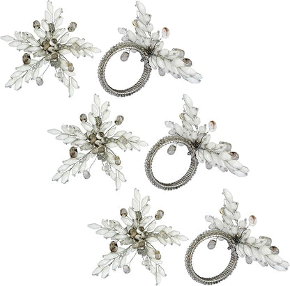 Napkin Rings Set of 12 for Dining Table Decoration Parties Everyday Metal Napkin Holder Leaf White (Pack of 12)