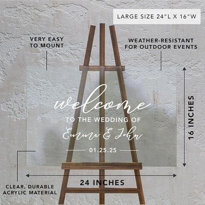Andaz Press Custom Large Wedding Acrylic Sign, 16 x 24 Inches, Welcome, Personalized Sign, Welcome Sign For Modern Wedding Decor Decorations For Reception