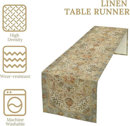 Vintage Boho Floral Table Runner, Rustic Old Farmhouse Yellow Retro Flower Pattern for Home Kitchen Table Decor Dining Coffee Room Party Decor 13x72in