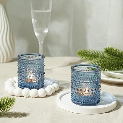 36pcs Blue Votive Candle Holders, Elegant Glass Votive & Tealight Candle Holders for Wedding Centerpieces Party Decorations and Home Decor for Tables (Blue)