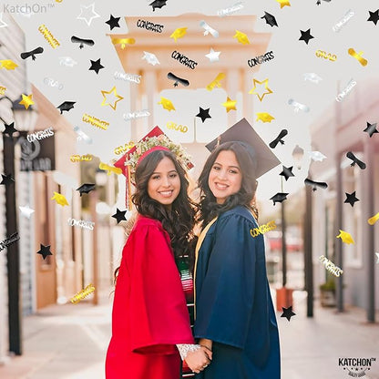 KatchOn, Congrats Grad Graduation Confetti 2025 - Pack of 1000 | Black and Gold Grad Decorations Class of 2025 | Grad Confetti Class of 2025 for Black and Gold Graduation Decorations 2025