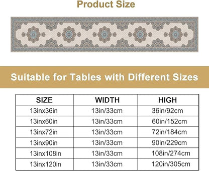 Boho Bohemia Style Table Runner, Vintage Teal Brown Retro Flower Rustic Country Style Floral Print Pattern for Home Kitchen Table Decor Dining Coffee Room Garden Party Decor 13x72in