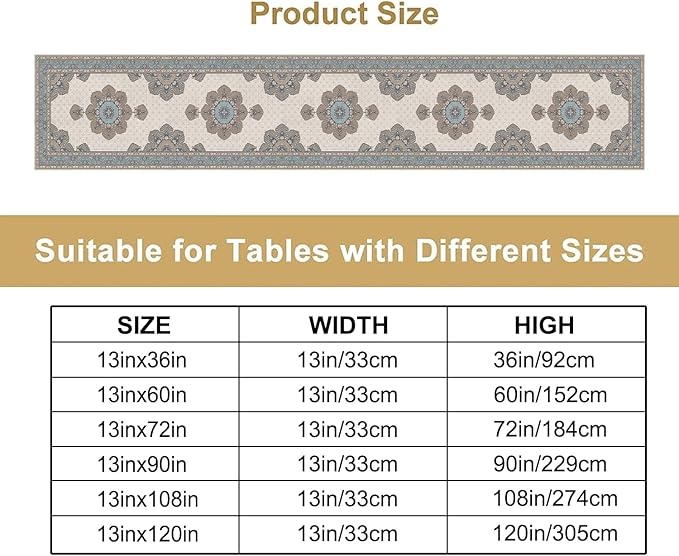 Boho Bohemia Style Table Runner, Vintage Teal Brown Retro Flower Rustic Country Style Floral Print Pattern for Home Kitchen Table Decor Dining Coffee Room Garden Party Decor 13x60in