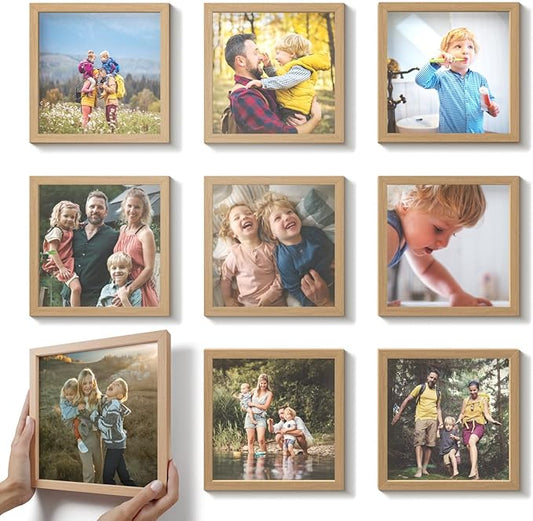 Mixtiles Official - Custom Photo Tiles - Personalized Printed Photos - Magnetic Wall Frames - Adhesive Sticker, No Nails - Various Sizes and Frames - 8x8-9Tile - Oak Frame