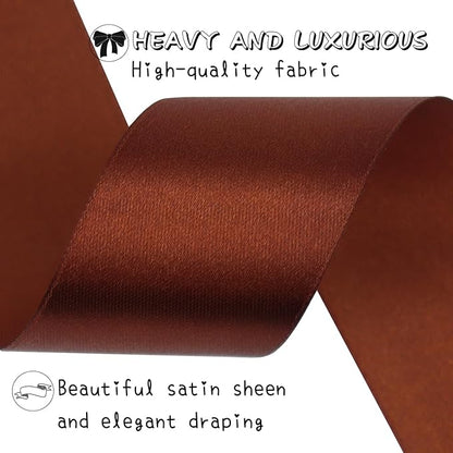 Brown Solid Satin Ribbon 1-1/2 Inch 50 Yards Solid Polyester Fabric Ribbon for Gift Wrapping Wedding Christmas Baby Shower Birthday Party Decoration Handmade Immortal Flower Craft