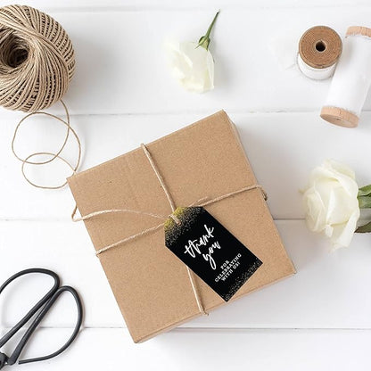 Andaz Press 100-Pack Thank You for Celebrating with Us Favor Tags Gold Glitter with Black Cardstock Gift Tags with Bakers Twine for Wedding Baby Shower Bridal Shower Party Favors 2 x 3.75-Inches