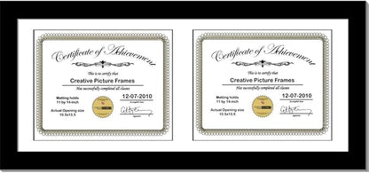 Creative Picture Frames 14X30Bk-W Black Horizontal Double Diploma Frame With 2 Opening White Mat, Holds 2-11X14-Inch Documents With Wall Hanger