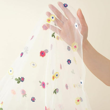 White Embroidery Daisy Fall Table Runner 120Inch 10FT Florals Soft Sheer Tulle Fabric Table Runner for Home Decor, Brithday, Wedding, Baby Shower ,Holiday ,Parties, DIY Craft,3PC
