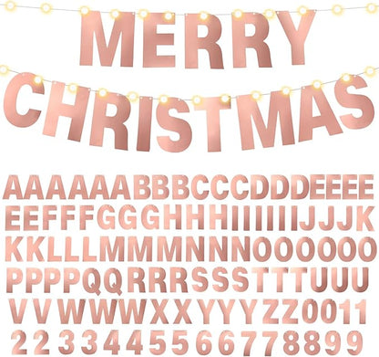 TaoBary 112 Pcs DIY Letter Kit Glitter Customizable Banner Letters Include 107 Letters and Numbers 3 Rope and 2 Needles for Birthday Halloween Christmas Wedding Valentine Party Decor(Bright Rose Gold)