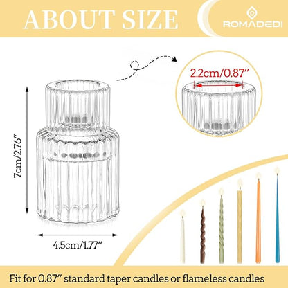 Romadedi Glass Candle Holder for Candlestick - 20 Pcs Clear Small Tapered Candle Holder Wedding Decor Table Centerpiece Bulk for Candle Sticks Christmas Party Living Room Dinner Advent