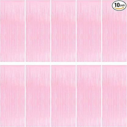 10 Pack Pink Foil Curtain Backdrop 3.2ft x 8.2ft Macaron Tinsel Foil Fringe Curtains Streamer Photo Booth Backdrop for Birthday Party Baby Shower Engagement Wedding Holiday Decoration (Macaron Pink)