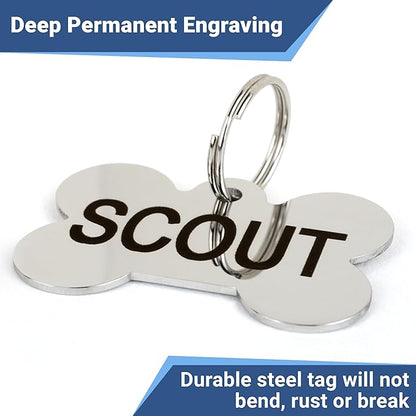 GoTags Stainless Steel Pet ID Tags, Personalized Dog Tags and Cat Tags, up to 8 Lines of Custom Text, Engraved on Both Sides, in Bone, Round, Heart, Bowtie and More (Heart, Small (Pack of 1))