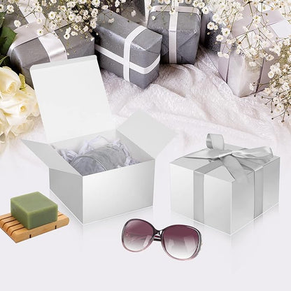COTOPHER Small Gift Boxes 10 Pack 6x6x4 inches Silver Gift Boxes with Lids for Gifts, Crafting, Wedding Party Favor, Cupcake Box, Candy, Bridesmaids Proposal Box