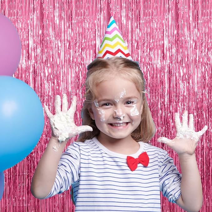 20 Pack Foil Curtain Backdrop Pink Metallic Tinsel Foil Fringe Curtains Photo Booth Props for Birthday Wedding Engagement Baby Shower Bachelorette Christmas Holiday Celebration Party Decorations